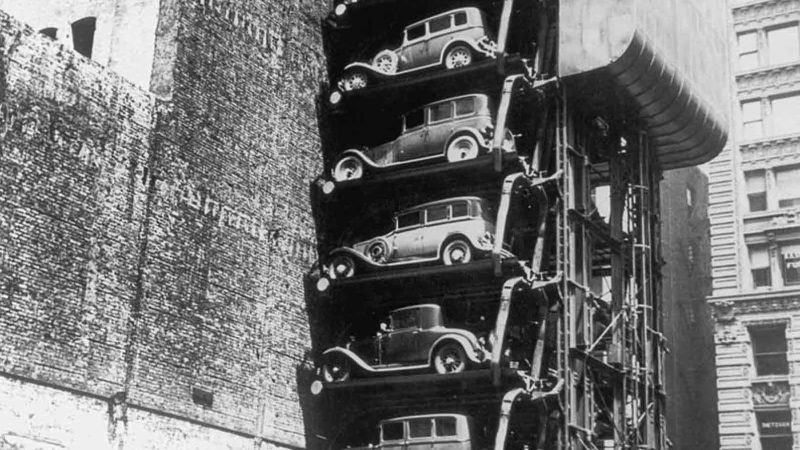 Stacking the Future: A Look Back at Early Vertical Parking Garages in Vintage Photos